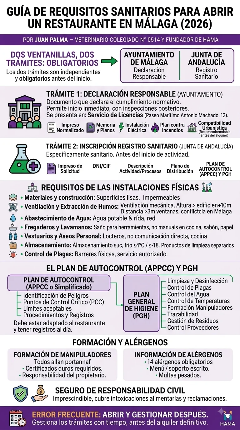 infografía visual con los requisitos para abrir un restaurante en Málaga